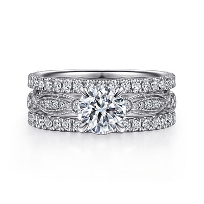 Halsey - 14K White Gold Split Shank Round Diamond Engagement Ring