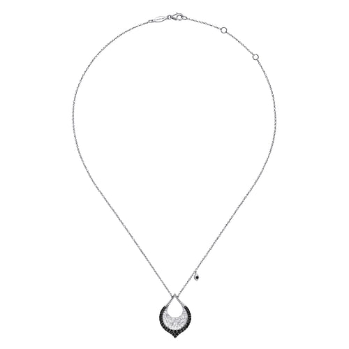 Hammered 925 Sterling Silver Black Spinel Teardrop Pendant Necklace - Shot 2