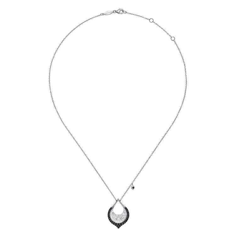 Hammered 925 Sterling Silver Black Spinel Teardrop Pendant Necklace
