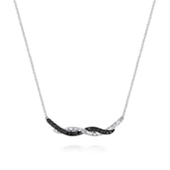 Hammered 925 Sterling Silver Black Spinel Twisted Bar Necklace