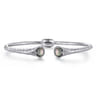 Hammered 925 Sterling Silver Rock Crystal and Black Pearl Hinged Cuff