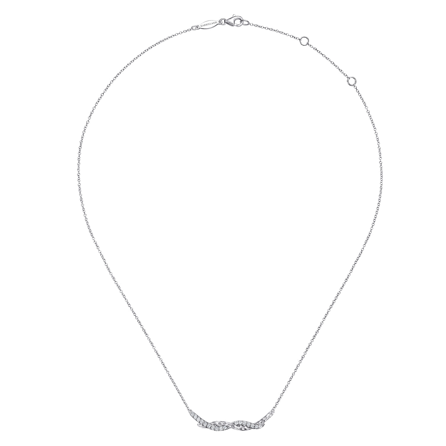 Hammered 925 Sterling Silver White Sapphire Twisted Bar Necklace - Shot 2