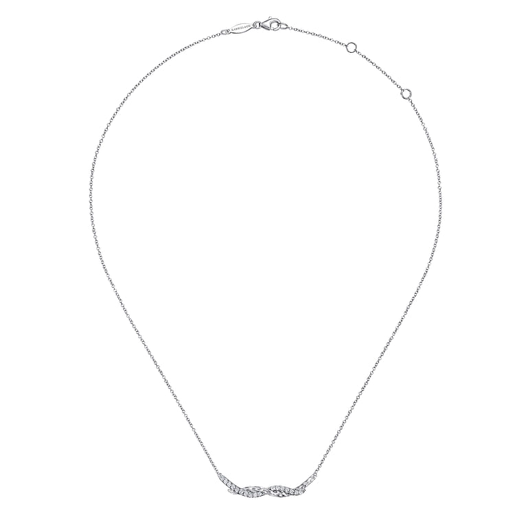 Hammered 925 Sterling Silver White Sapphire Twisted Bar Necklace