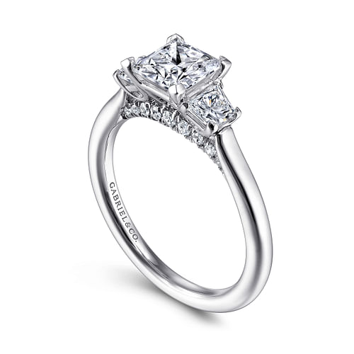 Harbor - 14K White Gold Princess Cut Three Stone Diamond Engagement Ring - 0.46 ct - Shot 3