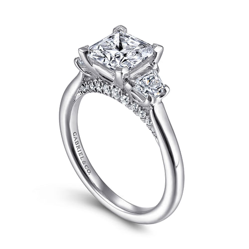 Harbor - 14K White Gold Princess Cut Three Stone Diamond Engagement Ring - 0.54 ct - Shot 3