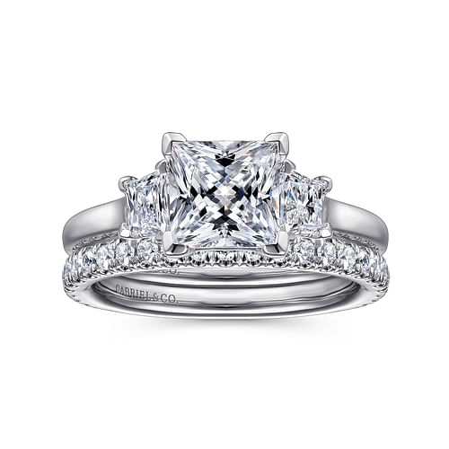 Harbor - 14K White Gold Princess Cut Three Stone Diamond Engagement Ring - 0.54 ct - Shot 4