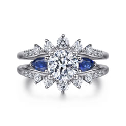 Harmony - 14K White Gold Round Three Stone Sapphire and Diamond Engagement Ring