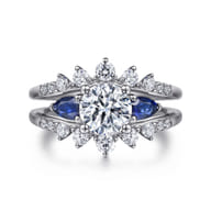 Harmony - 14K White Gold Round Three Stone Sapphire and Diamond Engagement Ring