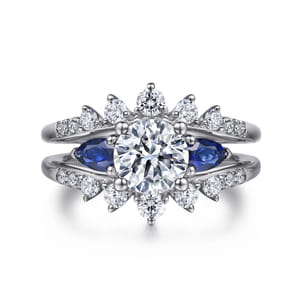 Harmony - 14K White Gold Round Three Stone Sapphire and Diamond Engagement Ring