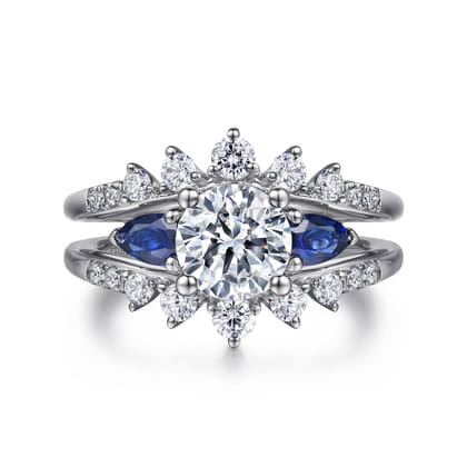 Harmony - 14K White Gold Round Three Stone Sapphire and Diamond Engagement Ring
