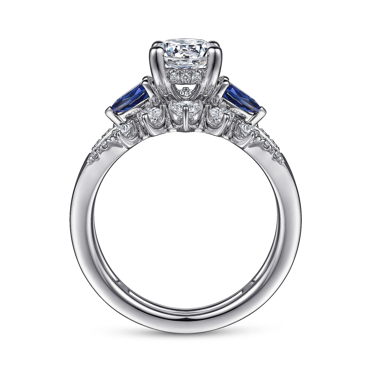 Harmony - 14K White Gold Round Three Stone Sapphire and Diamond Engagement Ring