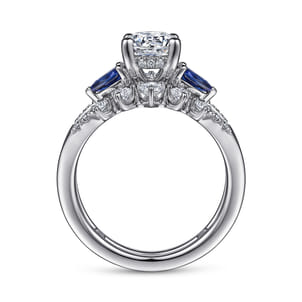 Harmony - 14K White Gold Round Three Stone Sapphire and Diamond Engagement Ring