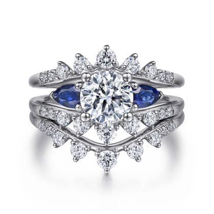 Harmony - 14K White Gold Round Three Stone Sapphire and Diamond Engagement Ring