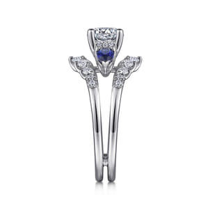 Harmony - 14K White Gold Round Three Stone Sapphire and Diamond Engagement Ring