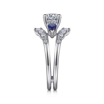 Harmony - 14K White Gold Round Three Stone Sapphire and Diamond Engagement Ring