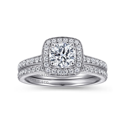 Harper - 14K White Gold Round Halo Diamond Engagement Ring - 0.34 ct - Shot 4