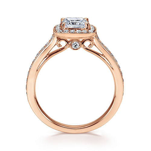 Harper - Vintage Inspired 14K Rose Gold Cushion Halo Diamond Engagement Ring - 0.39 ct - Shot 2