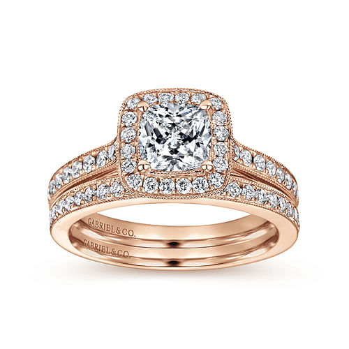 Harper - Vintage Inspired 14K Rose Gold Cushion Halo Diamond Engagement Ring - 0.39 ct - Shot 4