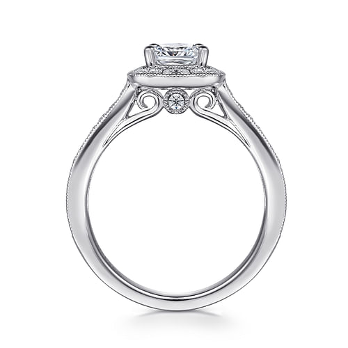 Harper - Vintage Inspired 14K White Gold Cushion Halo Diamond Engagement Ring - 0.4 ct - Shot 2