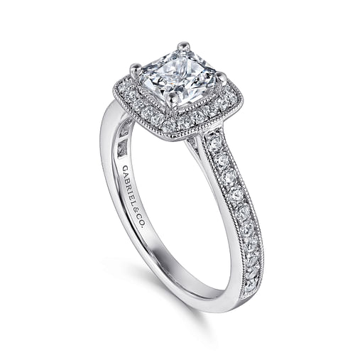 Harper - Vintage Inspired 14K White Gold Cushion Halo Diamond Engagement Ring - 0.4 ct - Shot 3