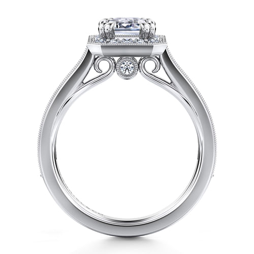 Harper - Vintage Inspired 14K White Gold Emerald Halo Diamond Engagement Ring - 0.44 ct - Shot 2