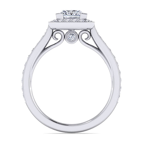 Harper - Vintage Inspired 14K White Gold Princess Halo Diamond Engagement Ring - 0.44 ct - Shot 2