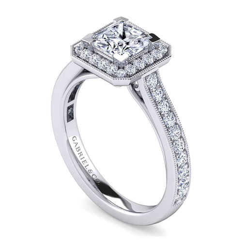 Harper - Vintage Inspired 14K White Gold Princess Halo Diamond Engagement Ring - 0.44 ct - Shot 3