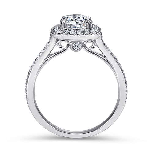 Harper - Vintage Inspired 14K White Gold Round Halo Diamond Engagement Ring - 0.45 ct - Shot 2