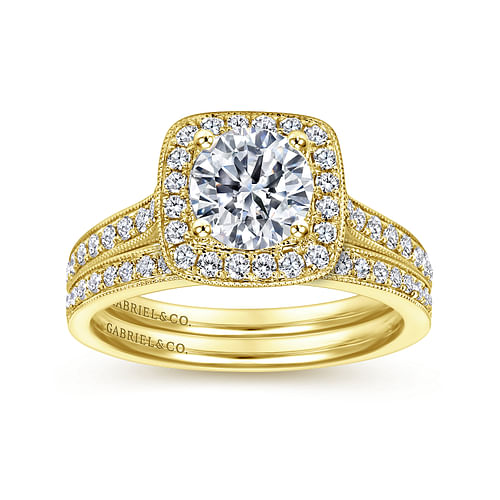 Harper - Vintage Inspired 14K Yellow Gold Round Halo Diamond Engagement Ring - 0.45 ct - Shot 4