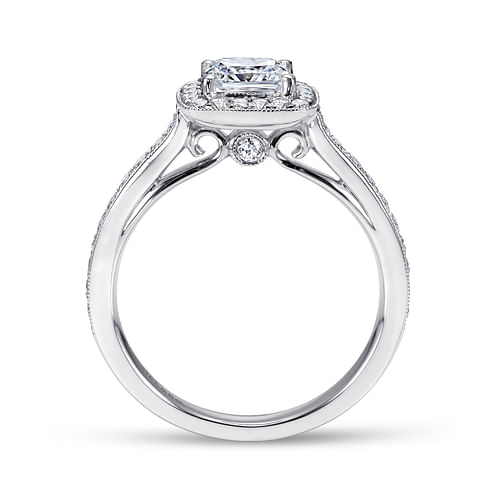 Harper - Vintage Inspired Platinum Cushion Halo Diamond Engagement Ring - 0.4 ct - Shot 2