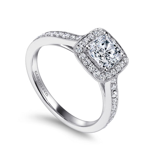 Harper - Vintage Inspired Platinum Cushion Halo Diamond Engagement Ring - 0.4 ct - Shot 3