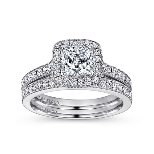 Harper - Vintage Inspired Platinum Cushion Halo Diamond Engagement Ring - 0.4 ct - Shot 4