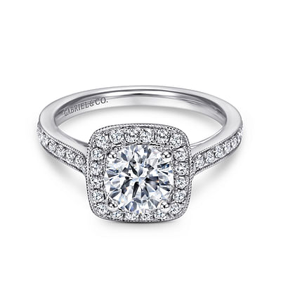 Harper - Vintage Inspired Platinum Round Halo Diamond Engagement Ring