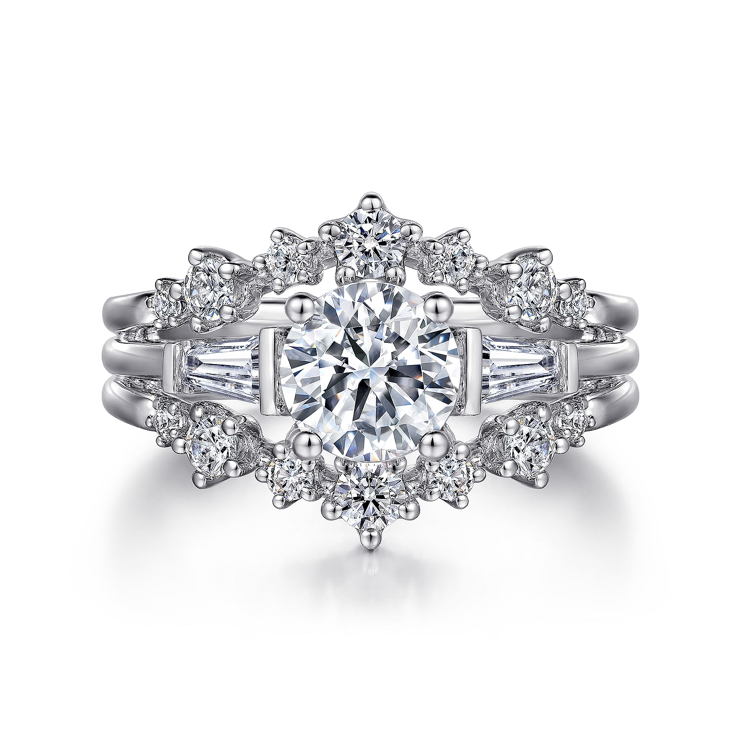 Harriett - 14K White Gold Round Three Stone Diamond Engagement Ring