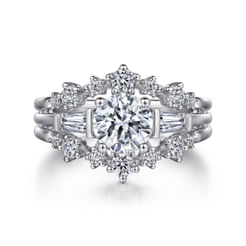 Harriett - 14K White Gold Round Three Stone Diamond Engagement Ring
