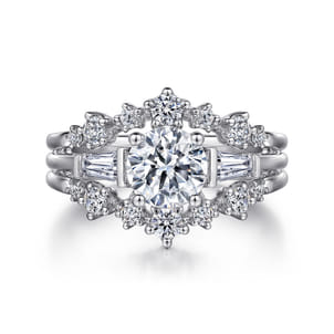 Harriett - 14K White Gold Round Three Stone Diamond Engagement Ring