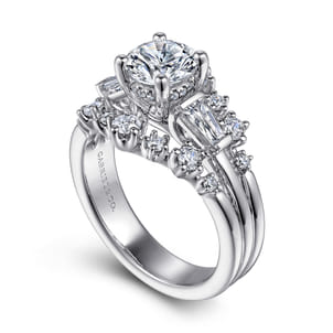 Harriett - 14K White Gold Round Three Stone Diamond Engagement Ring