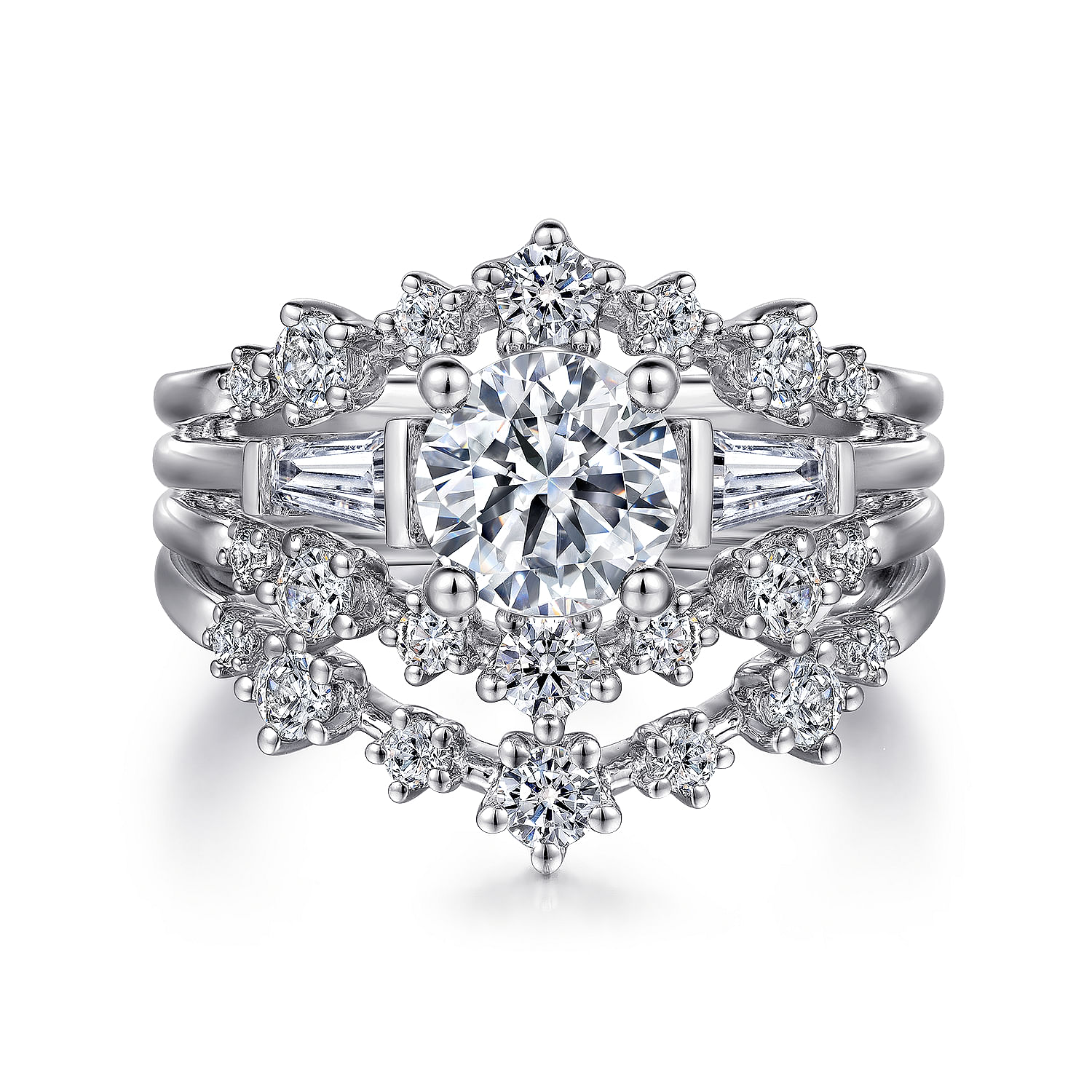 Harriett - 14K White Gold Round Three Stone Diamond Engagement Ring