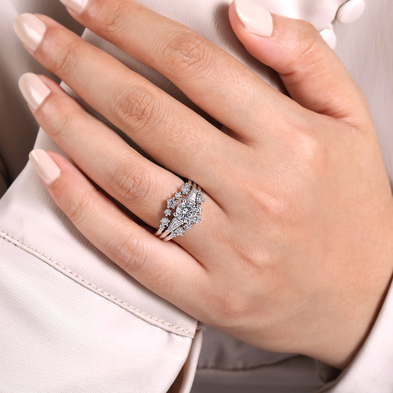 Harriett - 14K White Gold Round Three Stone Diamond Engagement Ring