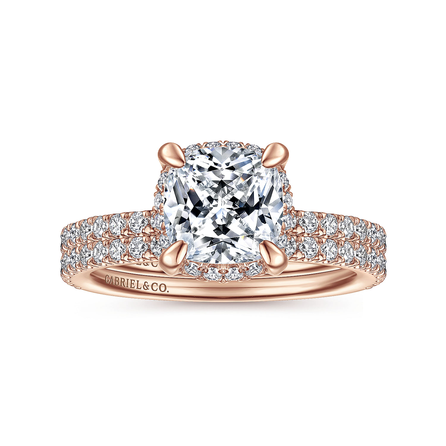 Hart - 14K Rose Gold Cushion Hidden Halo Diamond Engagement Ring