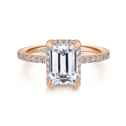 Hart - 14K Rose Gold Hidden Halo Emerald Cut Diamond Engagement Ring