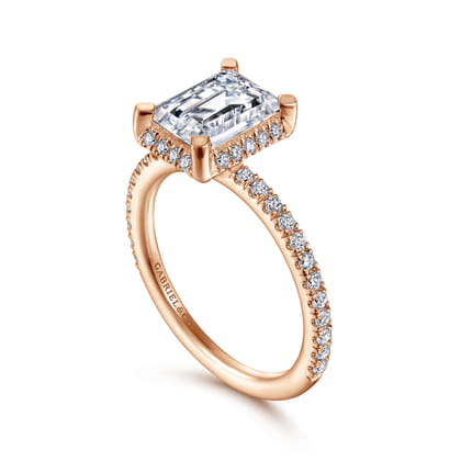 Hart - 14K Rose Gold Hidden Halo Emerald Cut Diamond Engagement Ring
