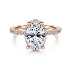 14K Rose Gold Hidden Halo Oval Diamond Engagement Ring