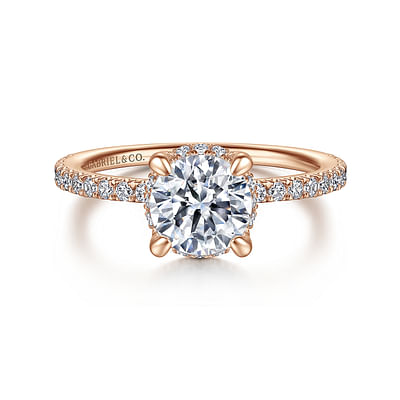 Hart - 14K Rose Gold Hidden Halo Round Diamond Engagement Ring