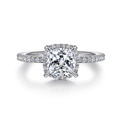 Hart - 14K White Gold Cushion Hidden Halo Diamond Engagement Ring