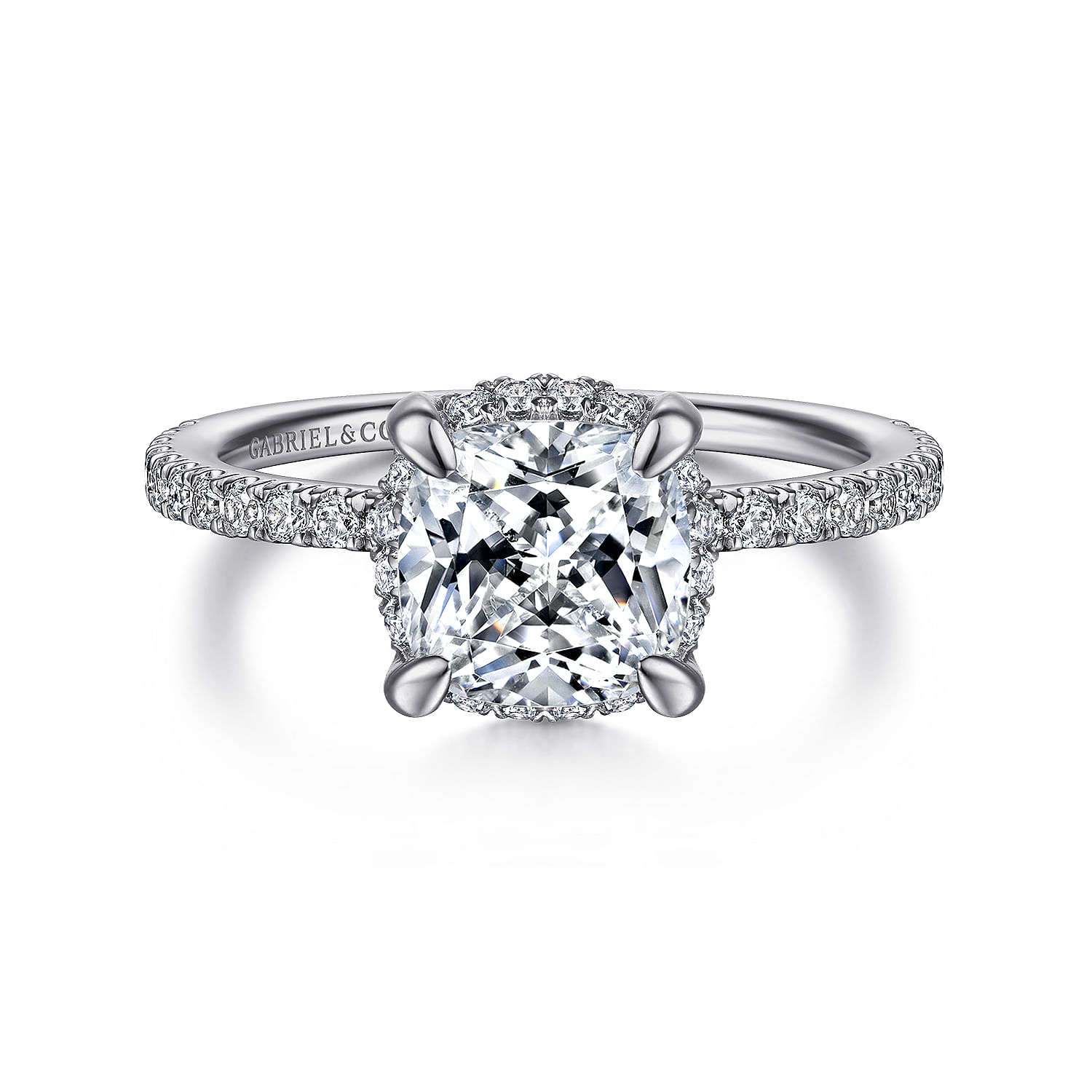 Hart - 14K White Gold Cushion Hidden Halo Diamond Engagement Ring