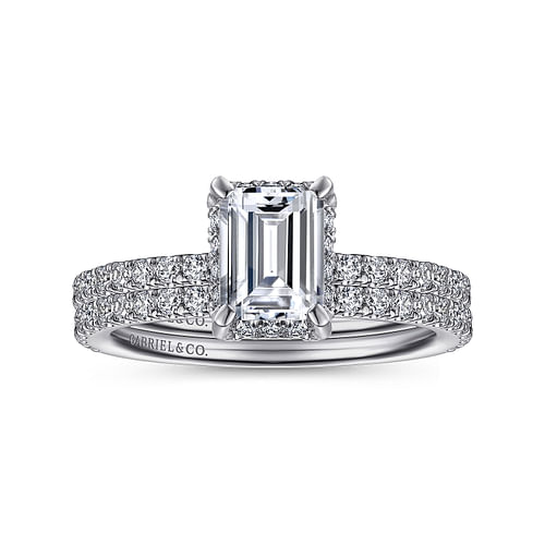 Hart - 14k White Gold 1 Carat Emerald Cut Hidden Halo Natural Diamond ...