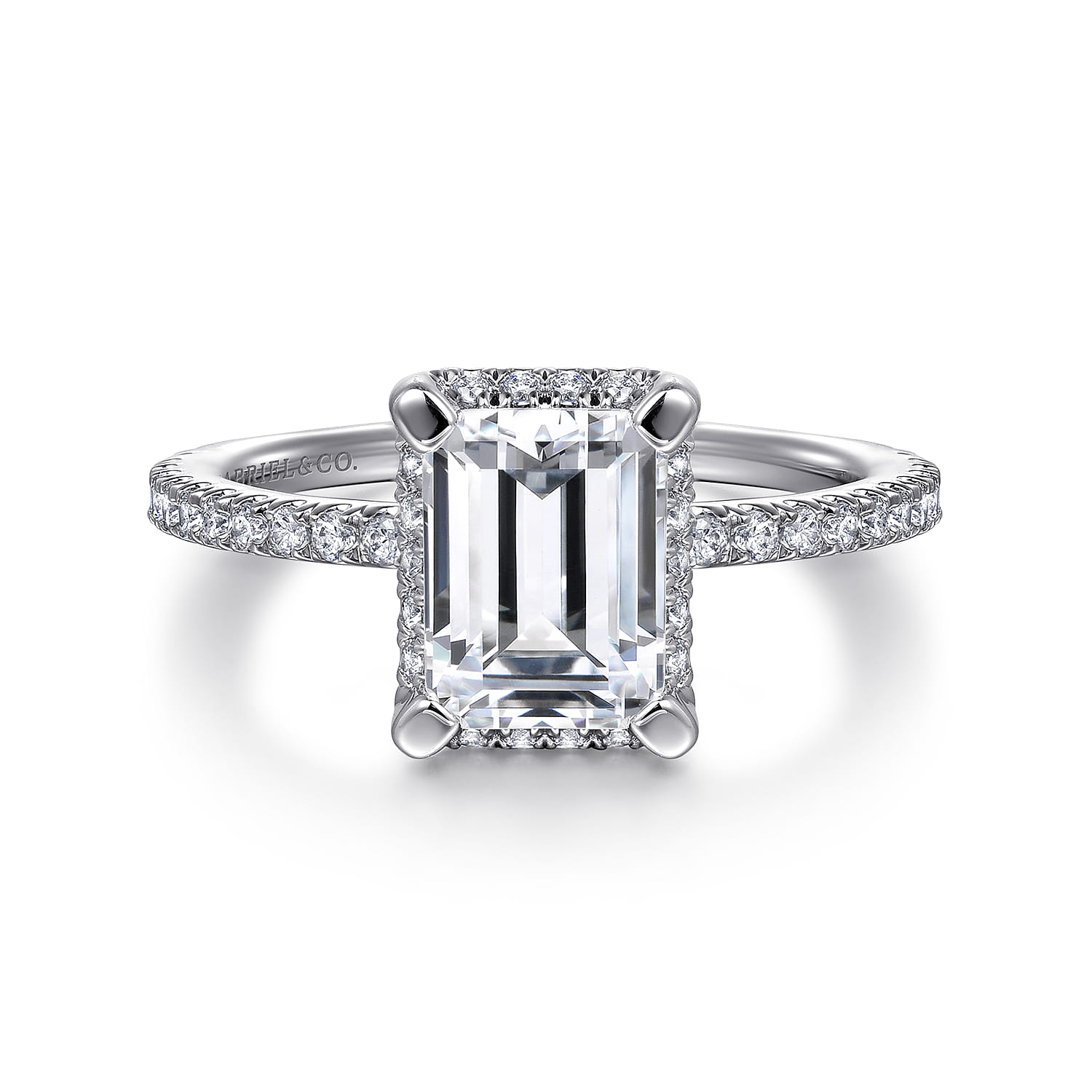 Hart - 14K White Gold Hidden Halo Emerald Cut Diamond Engagement Ring
