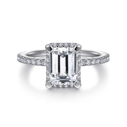 Hart - 14K White Gold Hidden Halo Emerald Cut Diamond Engagement Ring