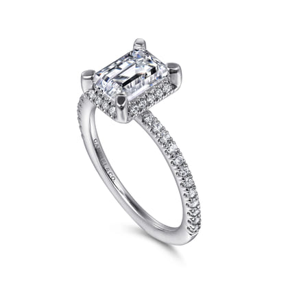 Hart - 14K White Gold Hidden Halo Emerald Cut Diamond Engagement Ring